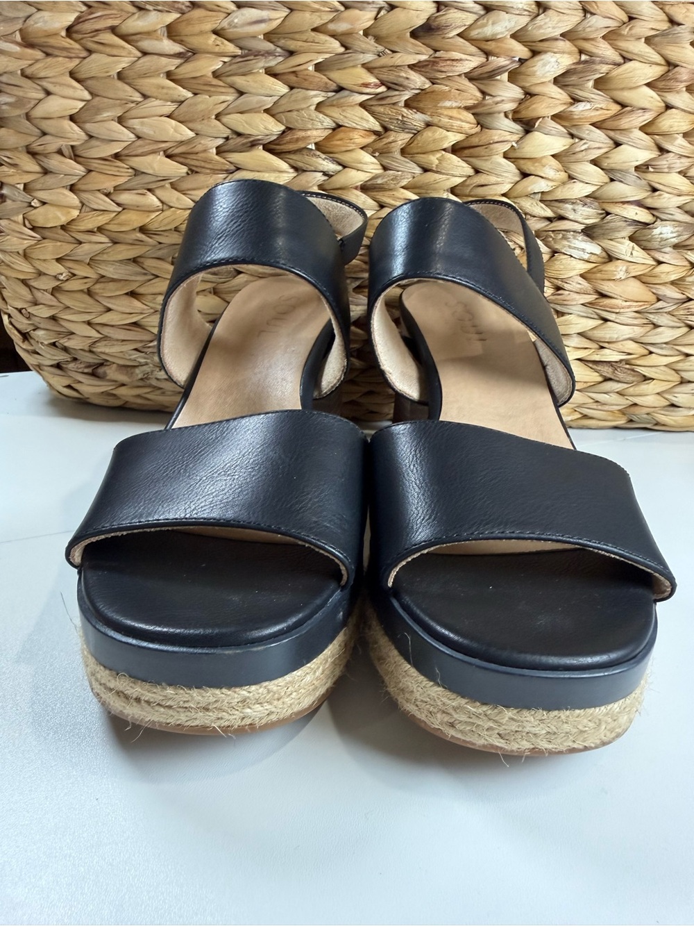 Naturalizer Black Platform Block Heel Sandals with Espadrille Trim - wide width - Picture 3 of 6